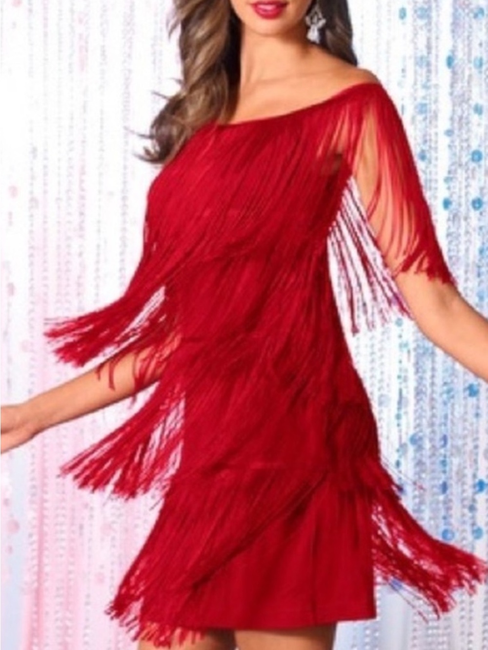 Boston Proper Red Fringe Mini Dress. Flapper, Roaring Twenties.